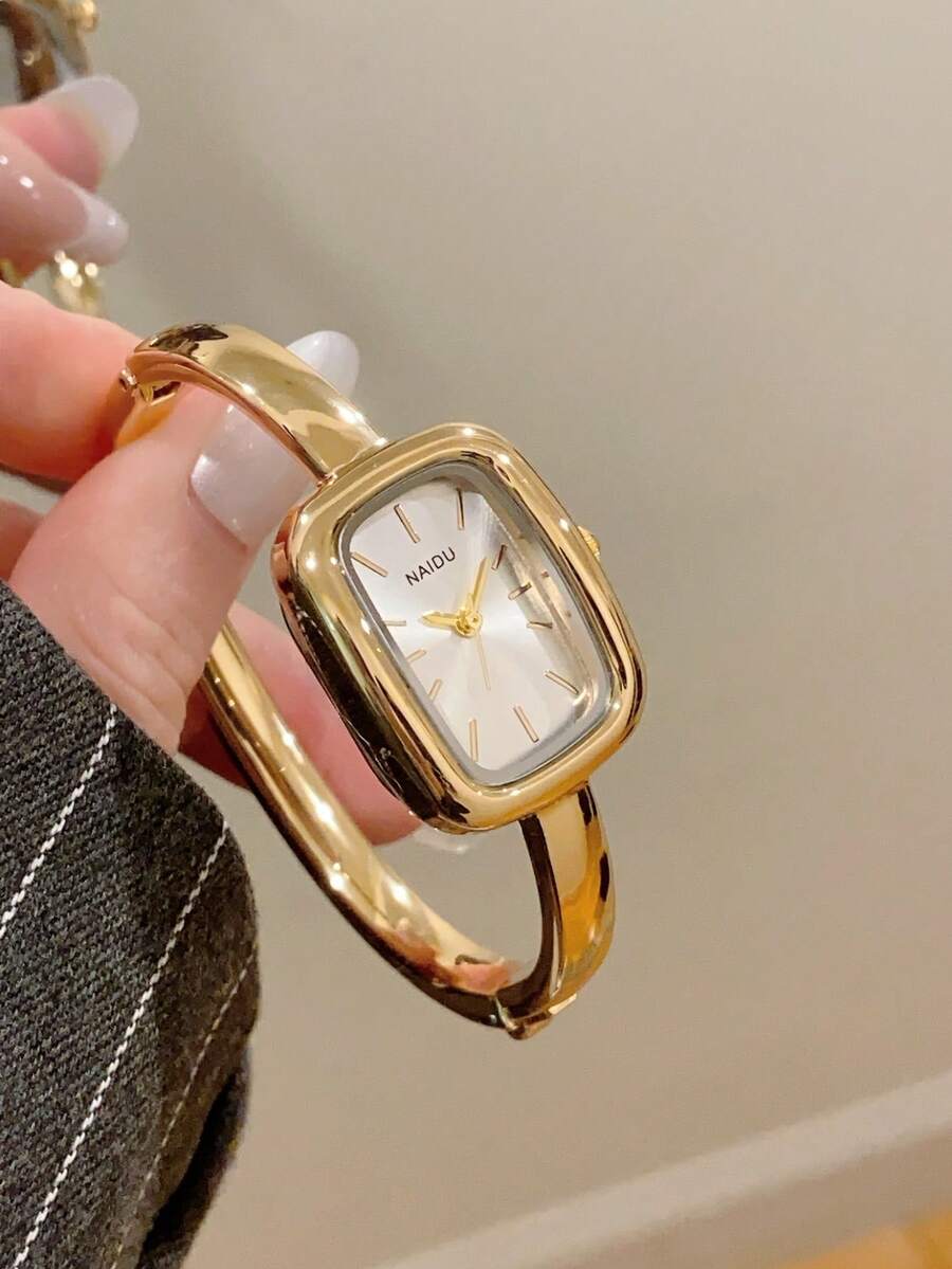 1 件女士椭圆形银黑色表盘金色石英休闲手表,适合日常佩戴 - 白色 - 查看 1