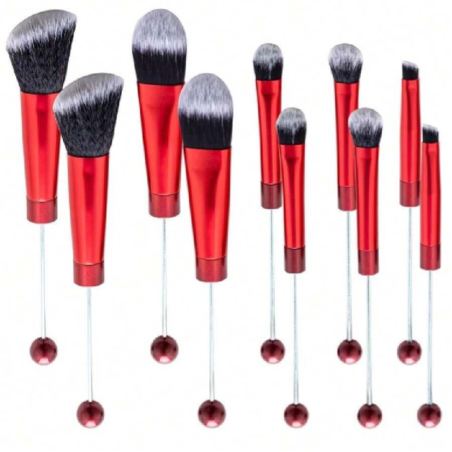 10Pieces Beadable Brushes Christmas Diy Comestic Brushes Beaded Brushes Kit For DIY Beaded Eyeshadow Brush (Beadable Brushes-10pieces=2Sets),38051954 - 紅色 - 查看 1