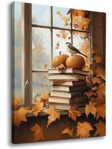 YLZlhb Arte de Pared Vintage de Otoño con Libro de Pájaro y Calabaza, Impresiones en Lienzo Rústicas de Otoño, Decoraciones de Arte de Pared de Casa de Campo para el Hogar, Dormitorio, Sala de Lectura, Cuadros Decorativos para Sala, Póster, con Marco, Pósters, Cuadros para la Pared, Marcos para Cuadros, Cuadro, Virgen de Guadalupe, Salas - transparente - Ver 1