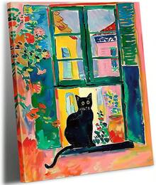 Impresiones de arte mural en lienzo de ventana abierta de gato negro de Matisse, pinturas coloridas y divertidas de Henri Matisse, pósteres vintage famosos, imágenes estéticas para habitaciones, obras de arte modernas, cuadros decorativos para sala, póster, con marco, pósteres, cuadros para la pared, marcos para cuadros, cuadro, Virgen de Guadalupe, salas - transparente - Ver 2