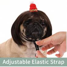 Funny Dog Cat Cosplay Wig, Dog Wigs For Small Medium Dogs, Wigs Cosplay Wigs For Women Wig Install Kit Pet Costume Wig For Halloween Christmas Parties Festivals (Black Brown Straight Hair With Red Hat),38049423 - 紅色 - 查看 5