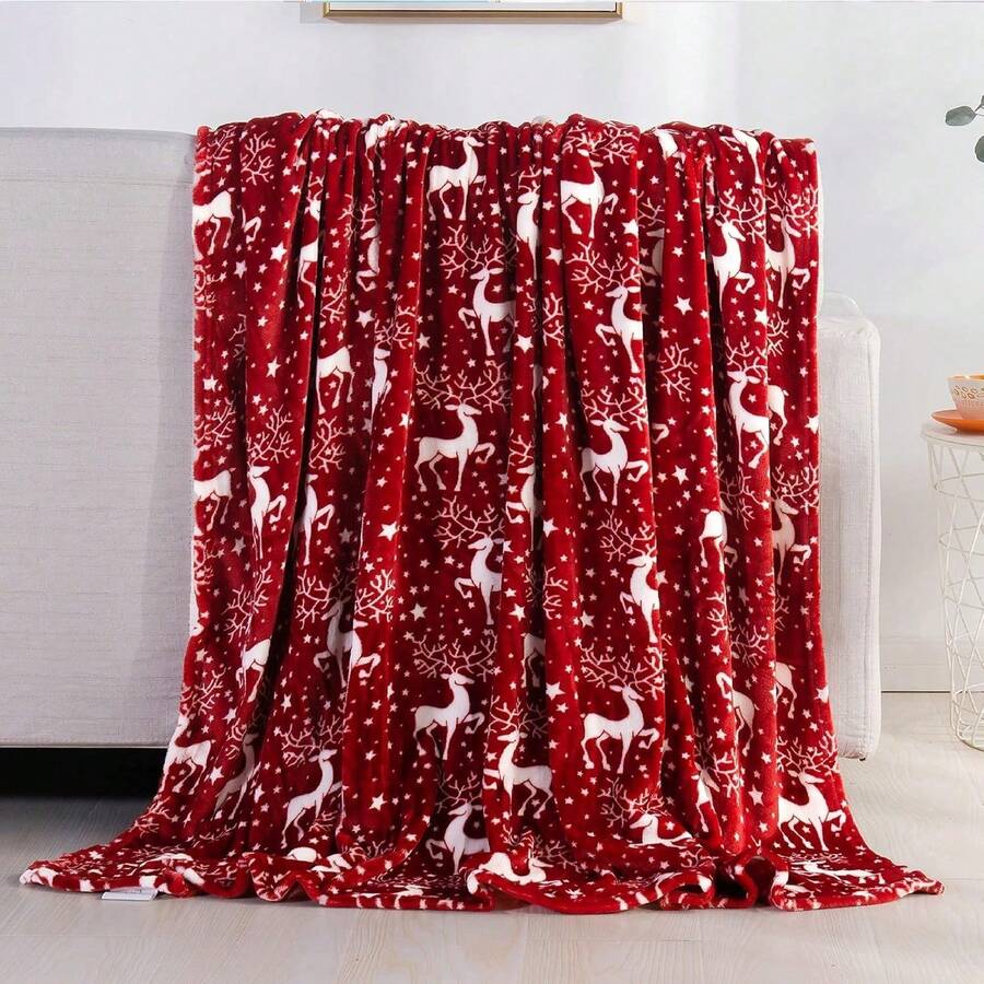 2026 Elegant Comfort Velvet Touch Ultra Plush Christmas Holiday Printed Fleece Throw/Blanket-50 X 60inch, (Reindeer), 50 X 60 Inch (W912) - 馴鹿之星 - 查看 1