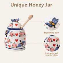ZOOBEE Ceramic Honey Pots With Dipper And Lid Farmhouse Style10oz Honey Jar With Dipper Handpainted Honey Jars With Bees Easily Wash-Deep Love - 瘋狂的愛 - 查看 4