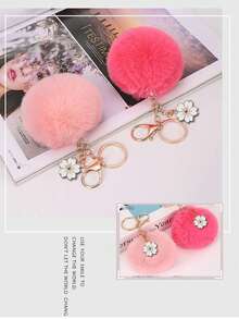 AD 1 pieza Lindo llavero con pompón de flores de cerezo, Encanto de peluche de conejo creativo, Colgante de llavero de coche, Regalo para mujeres, Cumpleaños, Año Nuevo - Plumas de flor de cerezo - Ver 6