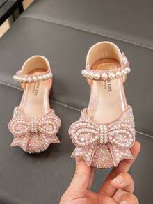 Zapatos planos bonitos con decoración de strass en forma de mariposa para niños, brillante - Rosa - Ver 2