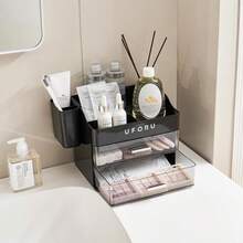 Organizer For Vanity With Brush Holder, Countertop Skincare Organizer With 2 Drawers, Spacious Cosmetic Display Case For Perfumes, Cologne, Shaving Lotion,38050877 - 黑色 - 查看 6