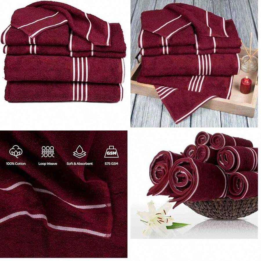 OpenHILavish Home 67-0022-BU Towel Set Rio, Burgundy, 8 Piece - borgoña+mediana - Ver 1