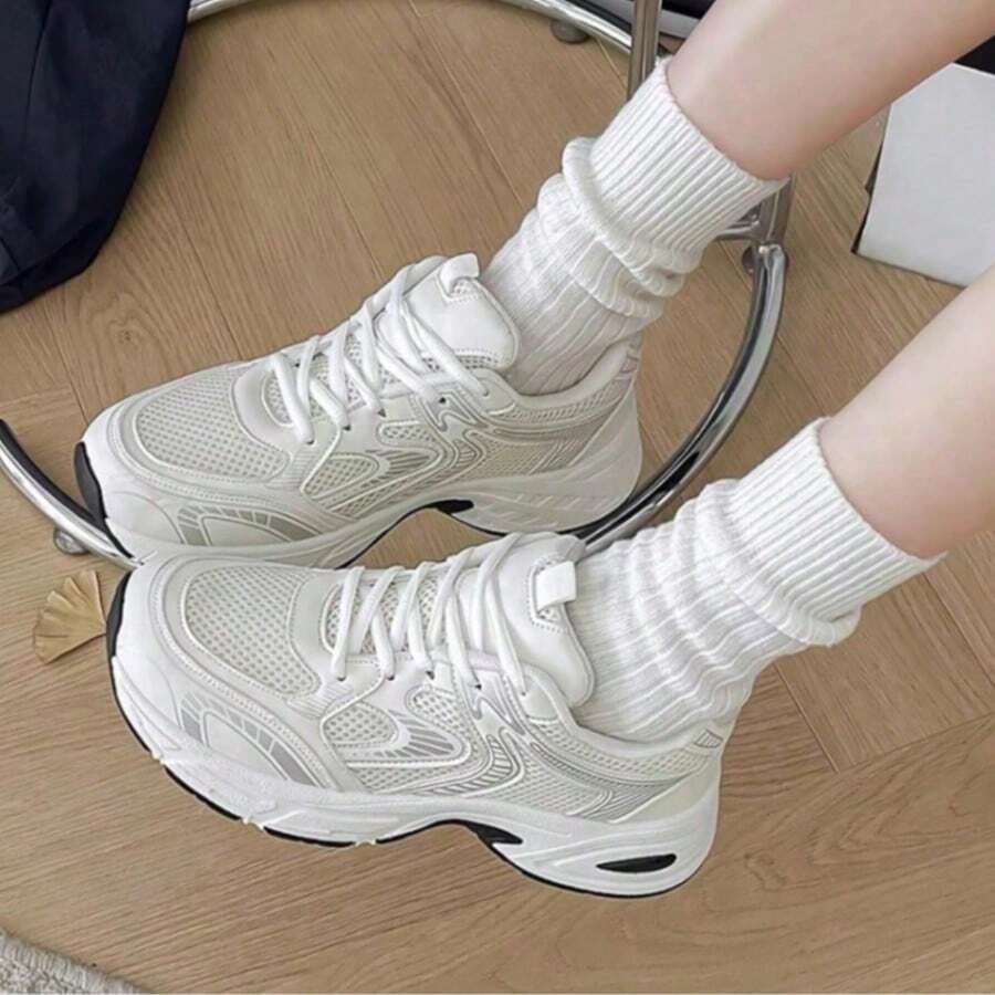 New Autumn Women's Shoes, Breathable And Lightweight Casual Sneakers With Non-Slip Soles - 米色 - 查看 1