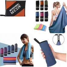 OpenHIToalla de Microfibra Perfecta para Viajes, Deportes y Playa - Secado Rpido - Sper Absorbente - Ultra Compacto - Adecuado para Camping, mochilero, Gimnasio, Playa, natacin, Yoga - (Azul) - encima - Ver 1