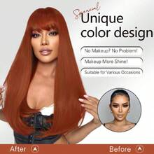 Ginger Wigs For Women 22 Inch Long Straight Orange Wig With Bangs Synthetic Wigs For Daily Party Cosplay Wig(22 Inch),38045218 - 薑色 - 查看 5