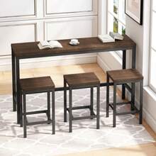 148cm Modern Design Kitchen Dining Table, Pub Table, Long Dining Table Set With 3 Stools; 148cm Modern Design Kitchen Dining Table, Pub Table, Long Dining Table Set With 3 Stools, Easy Assembly, Dark Brown - Redwood - View 3