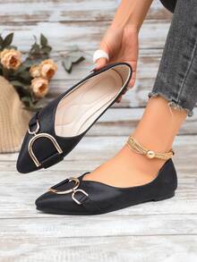 Giày búp bê mũi nhọn nữ, kiểu dáng slip-on, cỡ lớn, trang trí khóa cài, thích hợp cho mùa xuân và mùa thu. - màu đen - Xem 7