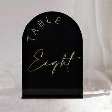 Gold Mirror Arched Wedding Table Numbers With Stands 1-10, 5x7 Inch Acrylic Arch Sign With Holder, Table Number 1-10, 5"X7") (DM9102) - 黑金字體 - 查看 4