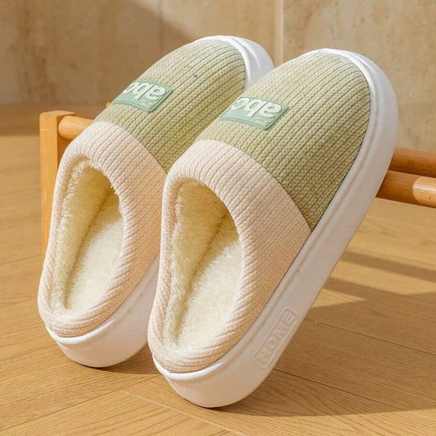Women's Home Use Slippers - Filled With Padding, Thick And Warm, Cute With A Bow, Cotton Slippers With Thick Soles And Fluffy Texture - Maternity Indoor Home Use Thick-Soled Plush Slippers - 薄荷綠 - 查看 1