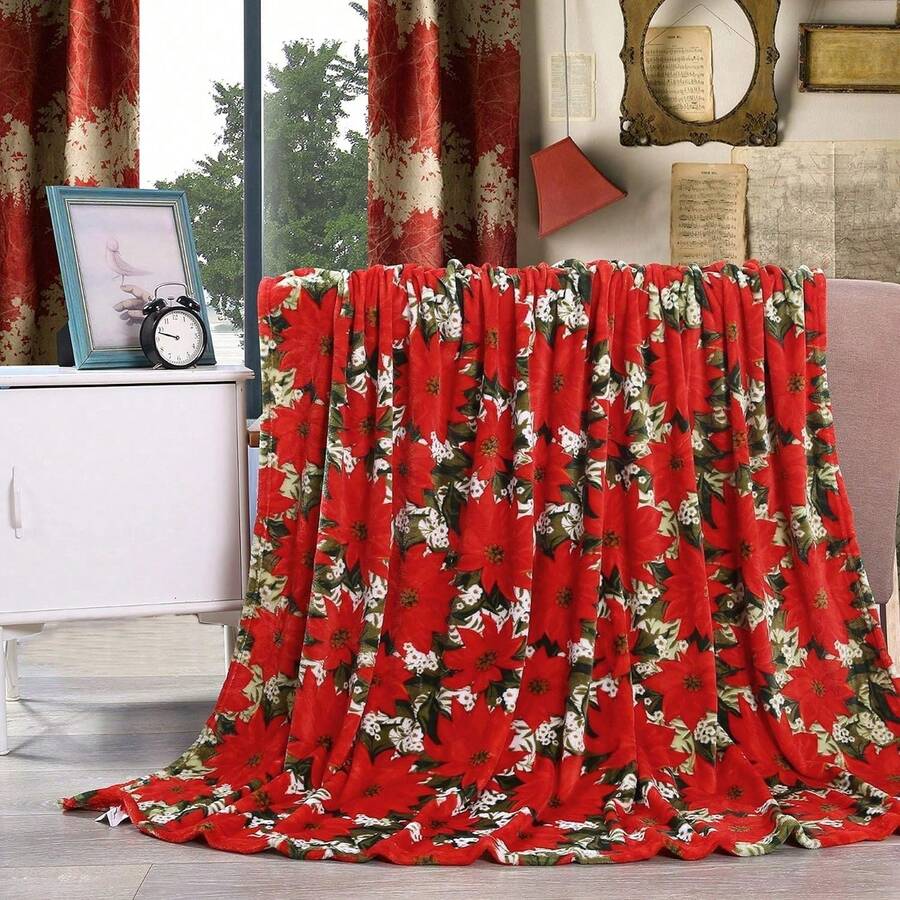 2026 Elegant Comfort Velvet Touch Ultra Plush Christmas Holiday Printed Fleece Throw/Blanket-50 X 60inch, (Reindeer), 50 X 60 Inch (W912) - 一品紅 - 查看 1