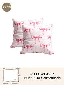 1pc/2pcs/4pcs Polyester Cute Bow Pattern Pillowcase (Pillow Insert Not Included), Soft & Comfortable, Suitable For All Seasons - Multicolor - View 31