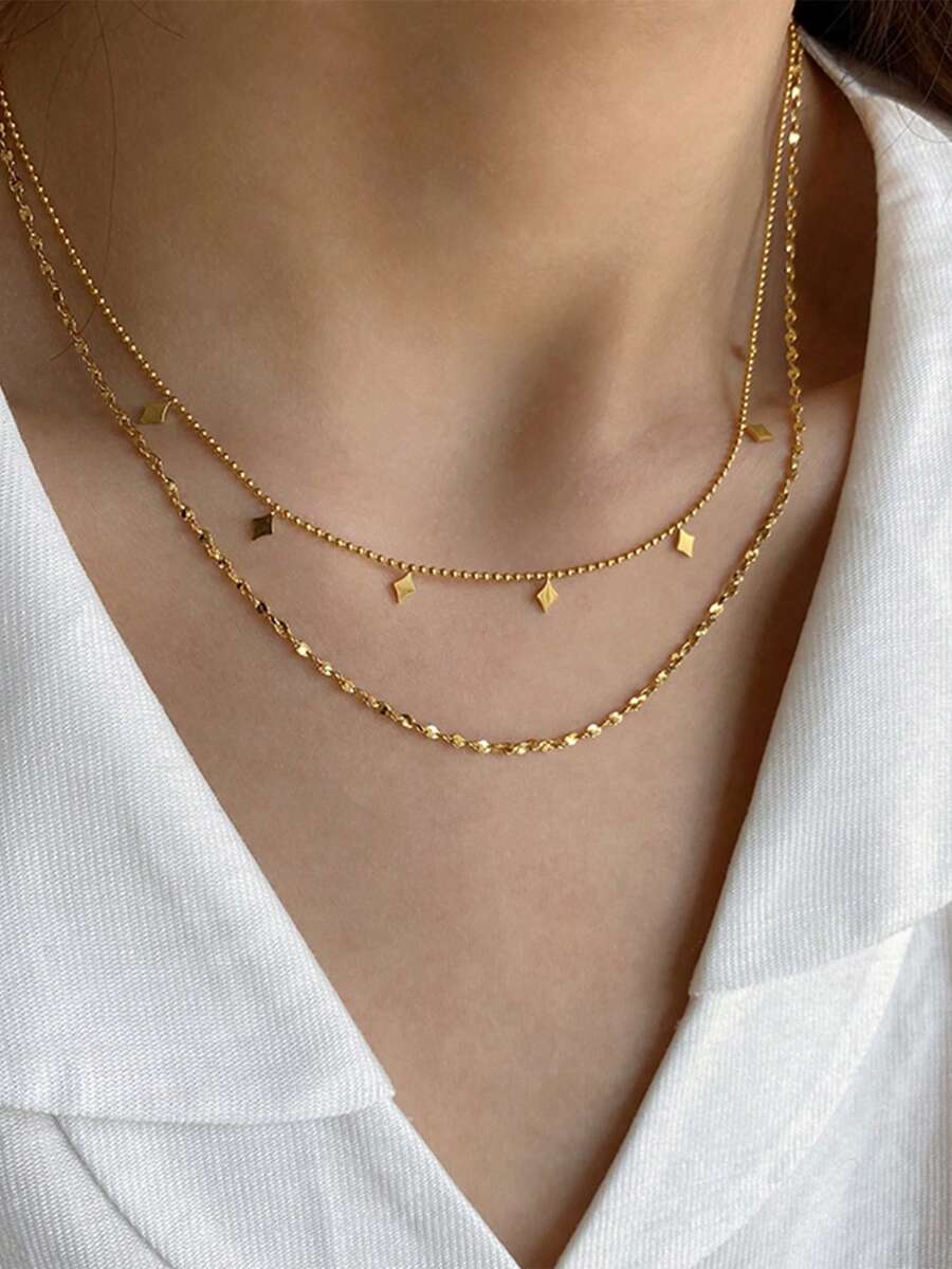 1 chiếc vòng cổ mặt dây chuyền hình hoa tua rua đính sequin nhiều màu sắc, kiểu dáng thời trang, sang trọng, chất liệu thép không gỉ hai lớp, trang sức nữ (số lượng sequin ngẫu nhiên) - Vàng - Xem 1