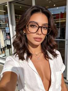 一副豹纹塑料几何全框透明眼镜，适合日常生活、街头摄影、音乐节、返校季、周末穿搭、约会、时尚配饰，适合所有脸型。 - 無色 - 查看 5