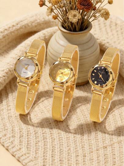 1 pieza Reloj de cuarzo de mujer pequeño, multifuncional y de moda, con esfera redonda y sencilla, correa de aleación, reloj de pareja o hermanas, adecuado para uso diario y como regalo de vacaciones