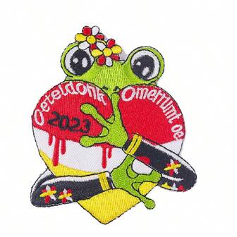 1 st broderad lapp med tecknad groda, lämplig för DIY-dekoration på jeans, tygväskor, jackor och andra kläder
