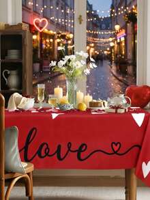 1 chiếc khăn trải bàn hình trái tim màu đỏ lãng mạn, quà tặng ngày Valentine, trang trí tiệc Valentine, khăn trải bàn hình chữ nhật bằng polyester với họa tiết trái tim trắng và đường kẻ đen, chống bám bẩn, phù hợp với bàn ăn và bàn cà phê nhỏ, lý tưởng cho tiệc Valentine và trang trí nhà bếp. - Nhiều màu - Xem 2