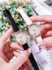 时尚青春腕表 | 可爱猫耳小表盘石英表 | 真皮表带不锈钢表壳女童腕表 | 适合作为生日、毕业典礼及其他节日礼物