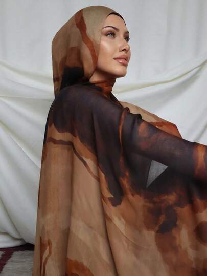 1pc Marble Print Hijab Scarf, Comfortable Hijab Out Fit, Soft And Breathable, Suitable For Daily Wear With Abaya,Beach,Holiday