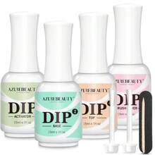 4+4pc Dip Powder Liquid Set, 15ml/0.5oz, With Base/Top Coat, Activator, Brush Saver, Nail File– Fast Drying Formula, No UV  Needed ﻿,37983885 - 米色 - 查看 1