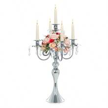 1 chiếc giá nến pha lê 5 nhánh / Giá nến kim loại hiện đại 20 inch / Vật trang trí trung tâm sang trọng cho tiệc cưới / Trang trí bàn ăn trang nhã cho các bữa ăn và sự kiện, không bao gồm nến và hoa. - hai màu - Xem 10