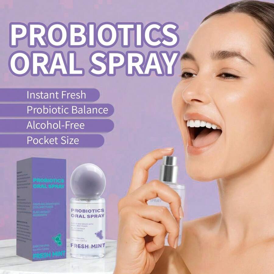 Probiotic Oral Spray | Lactobacillus Balances Oral Microecology, Xylitol Cleans & Protects Teeth, Peppermint & Potassium Glycyrrhizinate Freshens & Soothes, Alcohol-Free Gentle Formula, Portable Size For Anytime Breath Freshening - Mint - View 1