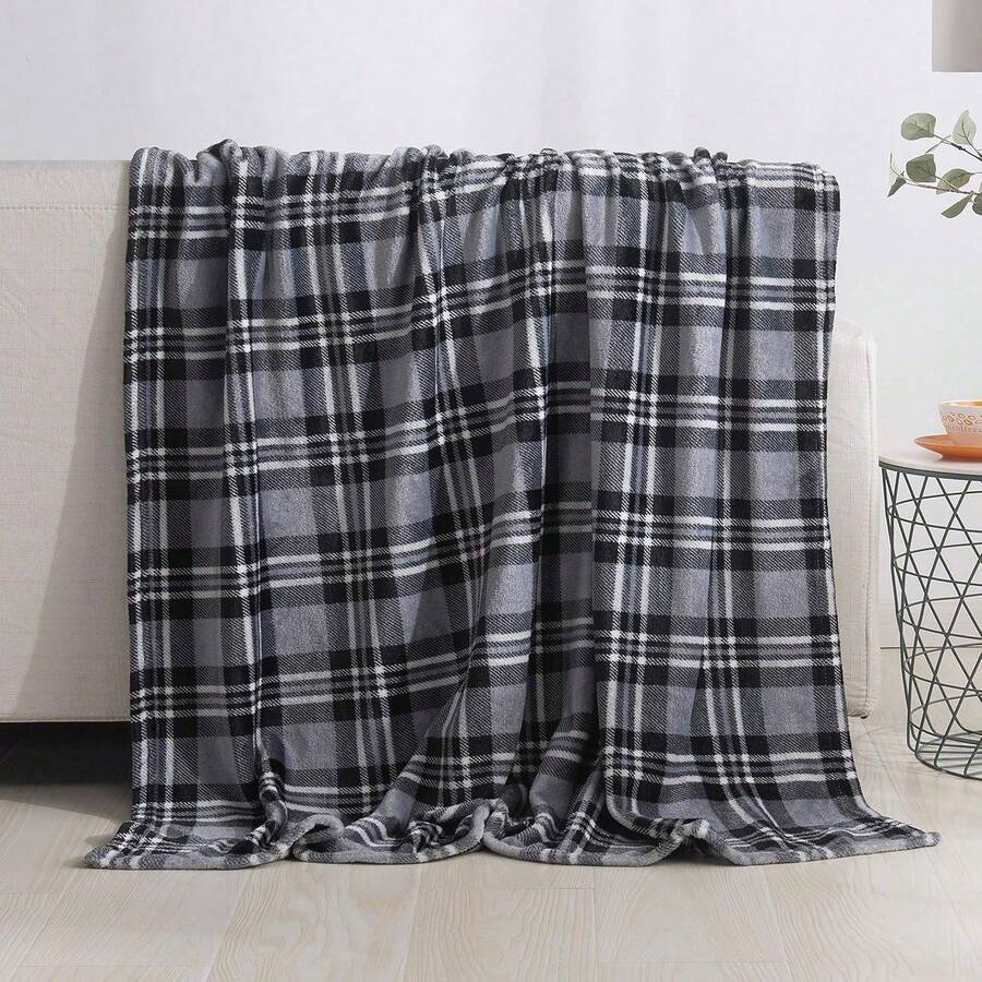 2026 Elegant Comfort Velvet Touch Ultra Plush Christmas Holiday Printed Fleece Throw/Blanket-50 X 60inch, (Reindeer), 50 X 60 Inch (W912) - 灰色格子 - 查看 1