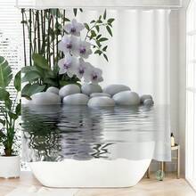 1件禅意池塘图案浴帘，非遮光涤纶面料，带挂钩，适用于窗户和墙壁，可用于浴缸、浴室家居装饰，四季皆宜，适合返校季浴室装饰 - 彩色 - 查看 2