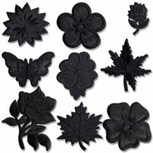 黑色刺绣布贴，可熨烫或缝制，涤纶材质，适用于装饰背包、牛仔裤、夹克、T恤、帽子、连衣裙和其他服装。 - 黑色 - 查看 21