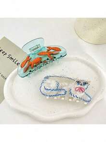 1pc Women's Large Acetate Hair Claw Clip, Cartoon Animal Cat Design, Cute & Fashionable Elegant Curly Persian Cat And Goldfish Bowl Hair Clip, Beautiful Gift Women Hair Accessories - Multicolor - View 1