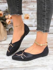 Giày búp bê mũi nhọn nữ, kiểu dáng slip-on, cỡ lớn, trang trí khóa cài, thích hợp cho mùa xuân và mùa thu. - màu đen - Xem 5