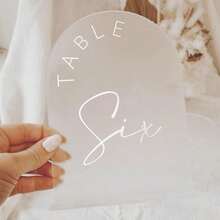 Gold Mirror Arched Wedding Table Numbers With Stands 1-10, 5x7 Inch Acrylic Arch Sign With Holder, Table Number 1-10, 5"X7") (DM9102) - Frosted White Font - View 2