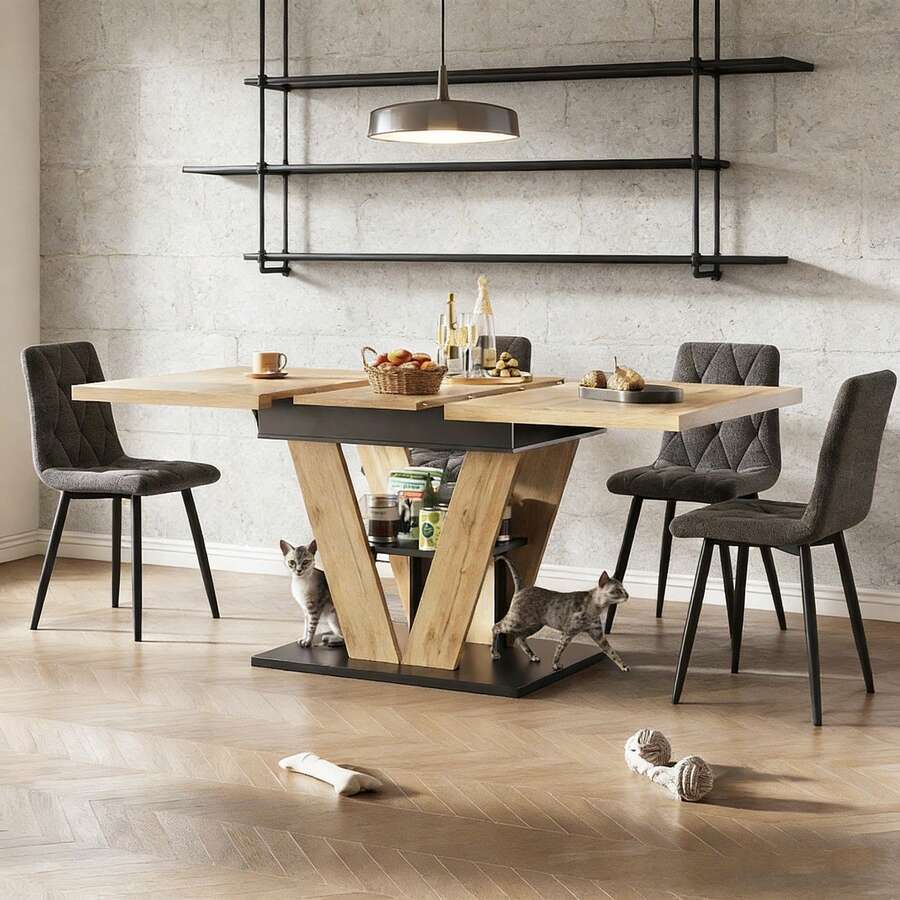 Table de cuisine/salon extensible – Dimensions 110-140 x 80 x 75 cm, plateau en bois veiné, adaptable à différents espaces - défaut - Voir 1