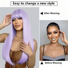 PurPle Wigs With Bangs Long Straight Purple Wigs For Women Heat Resistant Synthetic Hair  Cosplay Party Halloween Daily Use 22 Inch,38045217 - 紫色 - 查看 5