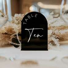 Gold Mirror Arched Wedding Table Numbers With Stands 1-10, 5x7 Inch Acrylic Arch Sign With Holder, Table Number 1-10, 5"X7") (DM9102) - Black White Font - View 6