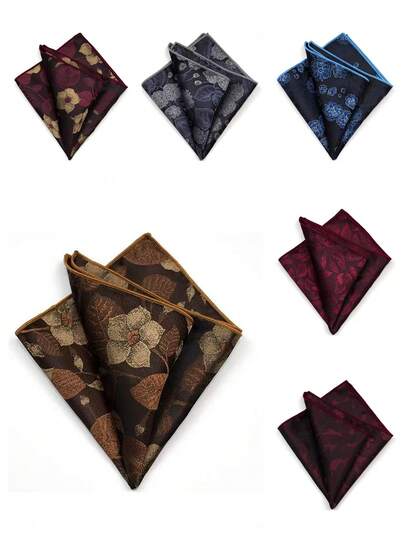 1pc Burgundy Floral Pocket Square Handkerchief For Men, Suitable For Business, Casual, Daily Wear, Party