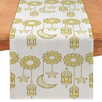1件斋月开斋节桌旗，星形灯笼图案桌布，斋月装饰，生日派对礼物，家居厨房客厅餐桌装饰