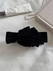 1pc Black Velvet Bow Banana Hair Clip, Stylish One-Piece Twist Clip, New Chic High Ponytail Half Clamp, Minimalist Hair Accessory Suitable For Daily Casual, Commuting, Outing And Gatherings, Claw Clips, Hair Slide, Hair Barrettes, Head Accessories, Hair Accessories For Women, Hairpin - Black - View 6