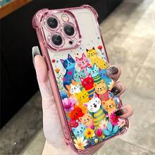 1pcs Colorful Cartoon Cats Phone Case Compatible with Apple Phone17 16 15 14 13 12 11 ProMax Antidrop Phone Case, Camera Protection Phone Case, Funky Girlish Style, Cute Whimsical, Can Be Given To Friends, You Can Give It To Yourself - Rosa - Ver 4