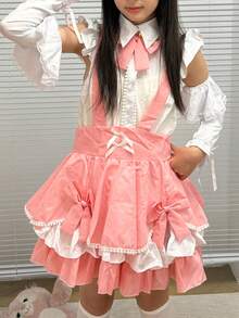 1pc Cute Lolita Maid Costume Set, Anime Cosplay Outfit Includes Dress + Apron, Suitable For Parties, Performances, Balls, And Stage Wear - 彩色 - 查看 11