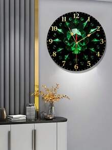 1Pc 10/12-Inch Silent Quartz Wall Clock With Large Green Gemstone Accents – Elegant Black Background, Golden Hands, And Sparkling Diamond-Like Decorations For Bedroom, Kitchen, Study, Or Living Room, Battery Operated (AA Battery Not Included), Wall Clock Living Room - Multicolor - View 1