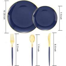 150PCS Clear Silver Plastic Plates & Disposable Silver Plastic Silverware With Glitter Bamboo Handle Cutlery-Baroque Clear Disposable Plates For Wedding & Easter Day & Mother's Day-TrugenixYSN1B - 藍色 - 查看 10