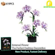 Orchid Building Block Flower Set, Assembled Flower Desk Decor, Exterior Floral, Stress Relief, Enjoy Quiet Assembly Time, Holiday/Birthday Gift, Suitable For Gifting - Multicolor - View 2