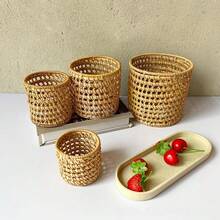 Handwoven Rattan Storage Baskets, Multi-Size Cylindrical Storage Racks, Kitchen Utensil Racks, Tea Set And Pen Holder Storage Racks, Hollow Decorative Baskets For Home And Office - Rattan Hollow Tube - View 4