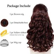 Brown Curly Wig For Women, Long Wavy Princess Wig With Detachable Bun For Halloween Cosplay Costume Party 23.6 Inch,38048024 - 棕色 - 查看 2