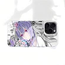 Vibrant Purple Floral Anime Girl Phone Case For  14/15/16 - Shockproof Cover, Ethereal Dreamy Gradient Aesthetic Graphic Design - Caqui - Ver 13